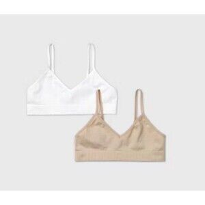 Girls 2pk Seamless Bra Cat & Jack White/Tan XLarge Bralette Adjustable Straps